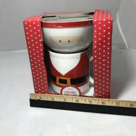 Christmas Holiday Ceramic Bowl Mug Set Of 2 Santa Christmas - Picture 5 of 12